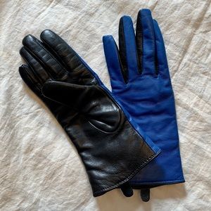 Two tone blue/black leather gloves